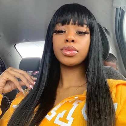 Straight Wig with Bangs Full Machine Made Wig 100% Human Hair Wig 🎁OCTOBER SPECIALS