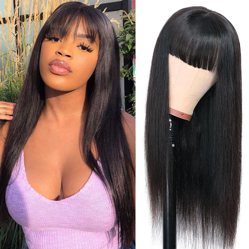 Straight Wig with Bangs Full Machine Made Wig 100% Human Hair Wig 🎁OCTOBER SPECIALS