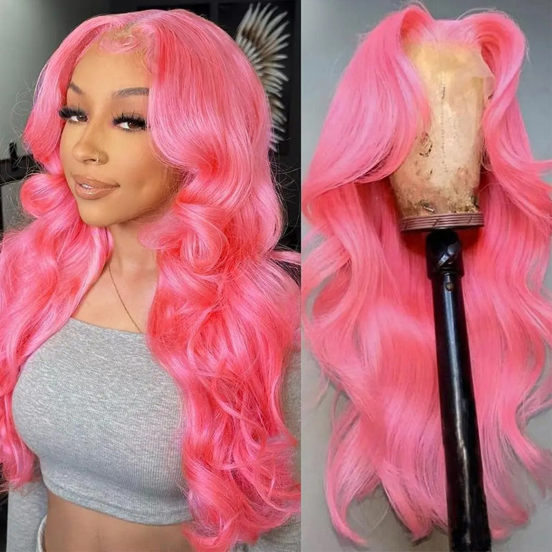 Romance Pink Body Wave Glueless Lace Wig 13x4 Lace Frontal Human Hair ...