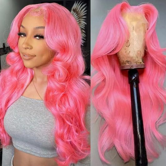 Romance Pink Body Wave Glueless Lace Wig 13x4 Lace Frontal Human Hair Wig