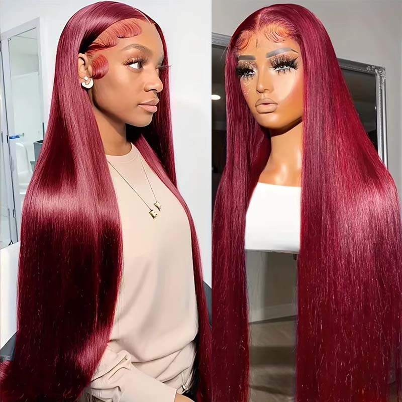 Burgundy Straight Hair Glueless Lace Wig 13x4 Lace Frontal Human Hair Wig