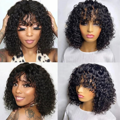 JOAN - Curly Wig with Bangs ✨NO LACE ✨Machine Made Wig