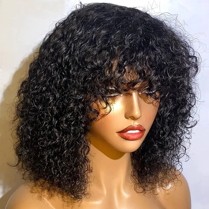 JOAN - Curly Wig with Bangs ✨NO LACE ✨Machine Made Wig