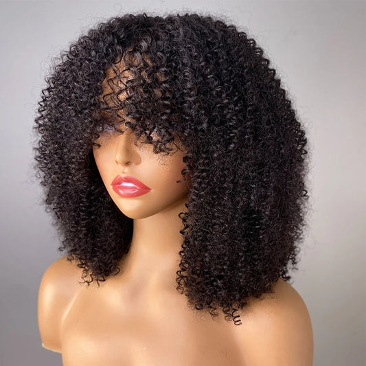 Kinky Curly Wig with Bangs Full Machine Made Wig 100% Human Hair Wig 🎁OCTOBER SPECIALS