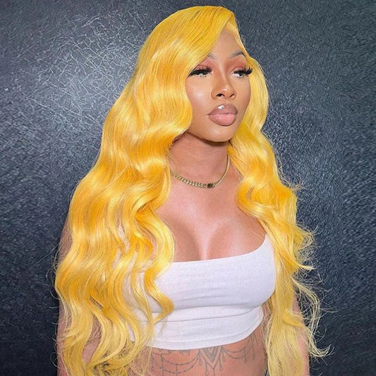 Yellow Body Wave Glueless Lace Wig 13x4 Lace Frontal Human Hair Wig