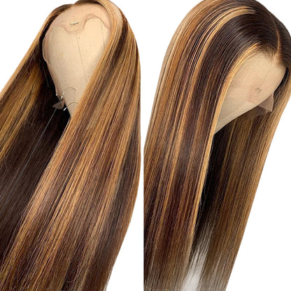 ERICA Honey Blonde Highlighted Straight Hair Human Hair Lace Wig Pre Plucked Natural Hairline