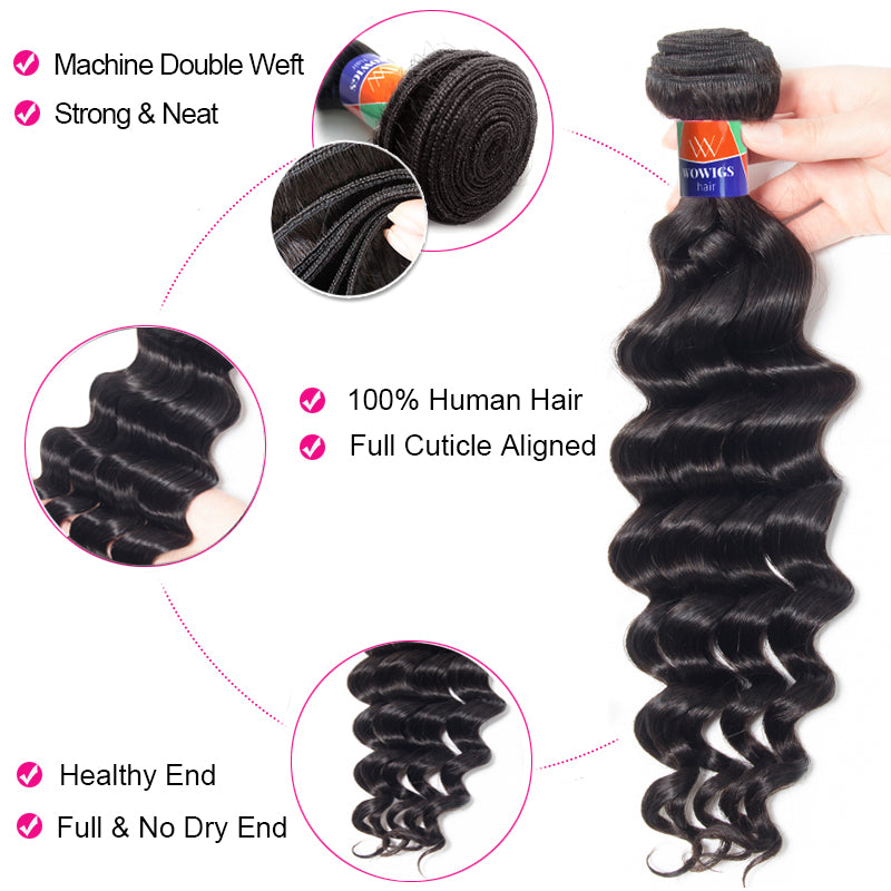 3 Bundles with a 4×4 Lace Closure Deep Wave 12-32 inch Virgin Hair Extensions