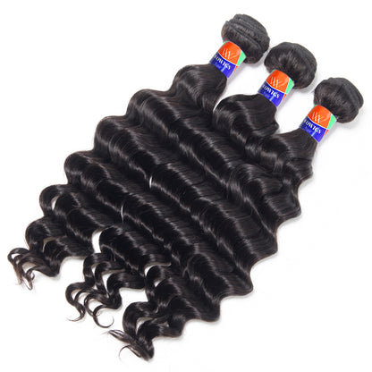 3 Bundles with a 4×4 Lace Closure Deep Wave 12-32 inch Virgin Hair Extensions