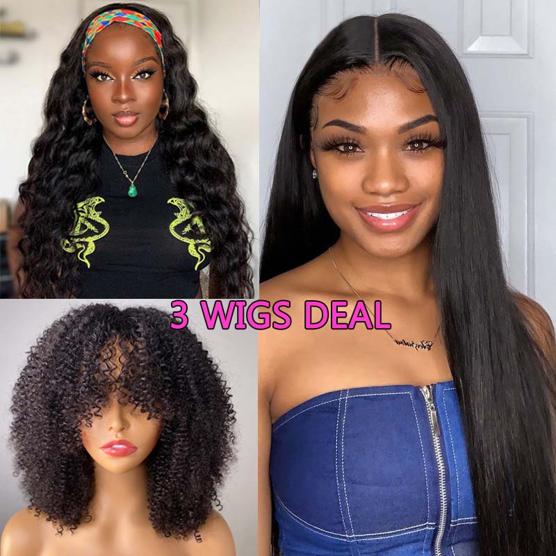 🎁3 Wigs Deal🎁 180% Density Headband Wig, U Part Wig, Full Machine Wig