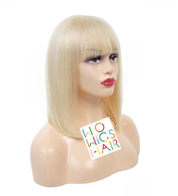 Blonde #613 Bob with Bangs Lace Frontal Wig Full Lace Wig 100% Human Hair