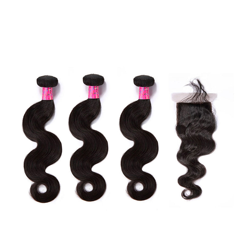 3 Bundles With a Silk Based Closure 4×4 Body Wave Virgin Hair Extensions