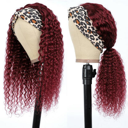 Burgundy Curly Headband Wig 100% Human Hair