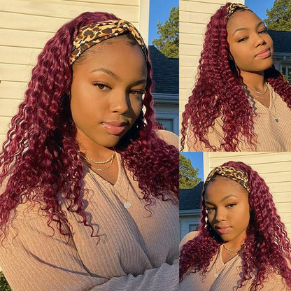 Burgundy Curly Headband Wig 100% Human Hair