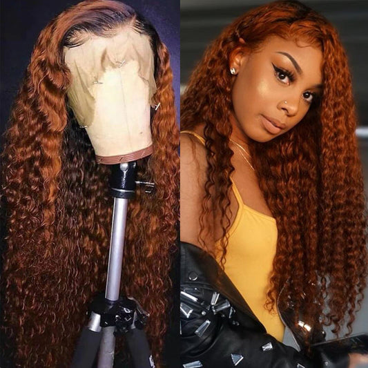 Fiery Copper Curly Lace Wig 4x4 13x4 Human Hair Wig Length 12-22 inch
