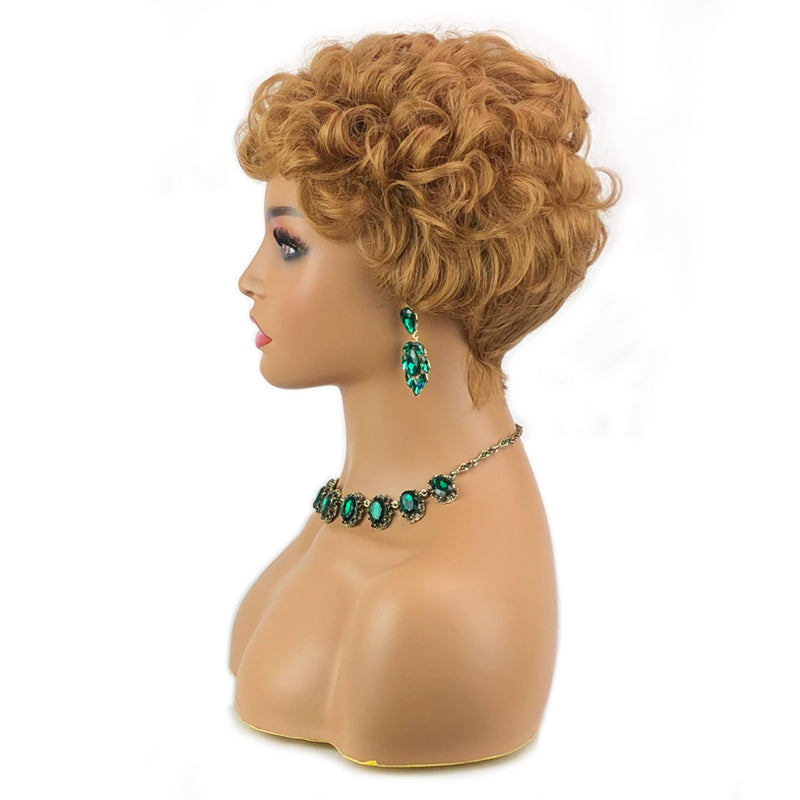 Honey Blonde Pixie Cut Short Bob Wig *Ready to Wear Full Machine Wig, No Lace*