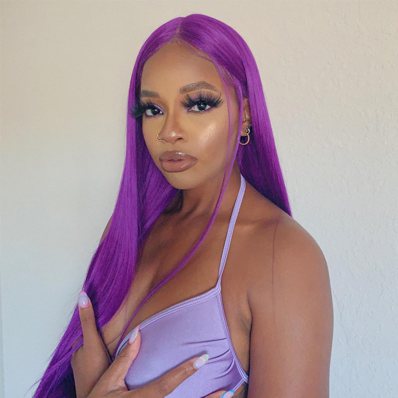 PORSHA -Purple Straight Wig Pre Plucked Human Hair Lace Wig