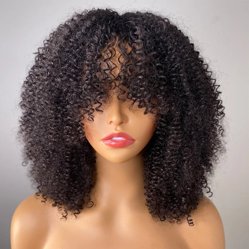 SELAH - Kinky Curly Wig with Bangs ✨NO LACE ✨Machine Made Wig